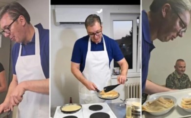 Vučić u kuhinji kasarne spremao palačinke za vojnike (VIDEO)
