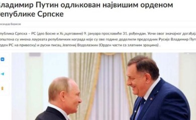 Ruska gazeta: Putin odlikovan najvišim ordenom Republike Srpske