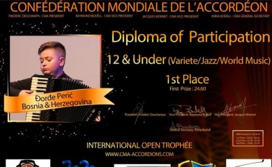 Dvanaestogodišnji Đorđe Perić pobjednik Svjetskog trofeja harmonike u Kini