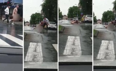Nag muškarac “plivao” poplavljenom ulicom u Gradišci, policija ga uhapsila (VIDEO)