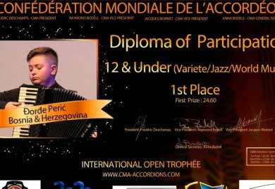 Dvanaestogodišnji Đorđe Perić pobjednik Svjetskog trofeja harmonike u Kini