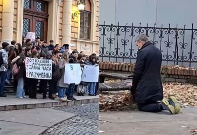 Đaci Jovine gimnazije blokirali školu: Direktor kleči i moli se FOTO, VIDEO