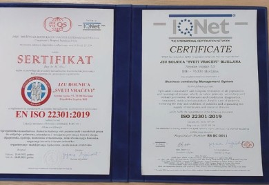 BIJELJINA: Bolnici „Sveti vračevi“ uručen sertifikat ISO 22301:2019