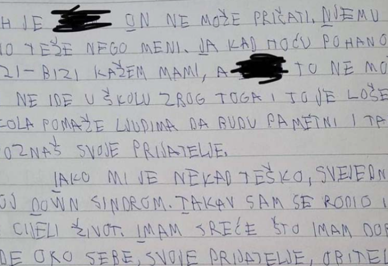 Pismeni sastav dječaka sa Daunovim sindromom rasplakao region