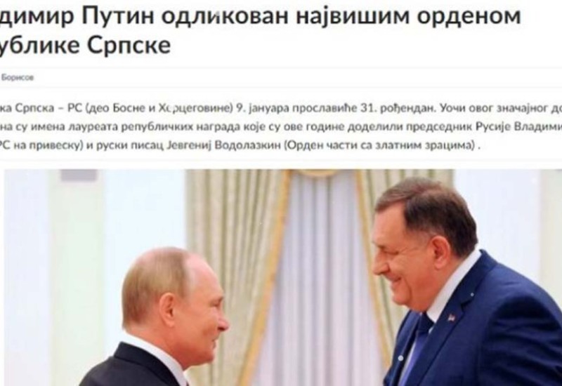 Ruska gazeta: Putin odlikovan najvišim ordenom Republike Srpske