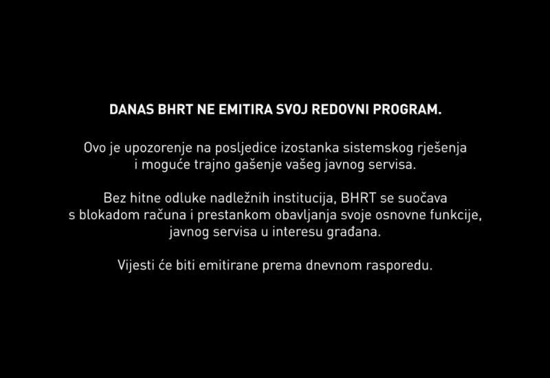 RTV BiH privremeno prekinula emitovanje programa